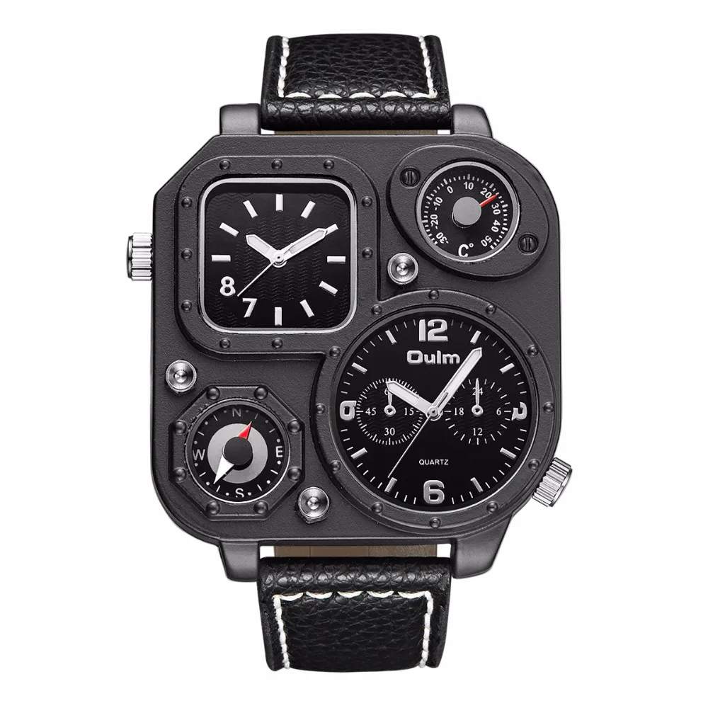 

2018 New Men watch Brand OULM wristwatch Quartz watch good Design Multiple Time Zone black white alloy case fashion watch