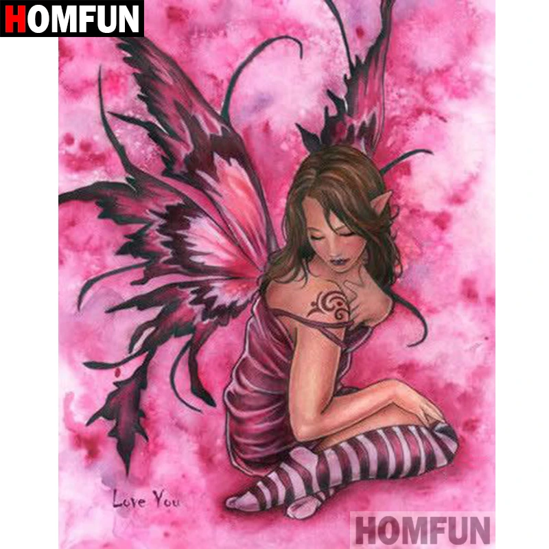 

HOMFUN 5D DIY Diamond Painting Full Square/Round Drill "butterfly fairy" Embroidery Cross Stitch gift Home Decor Gift A09080