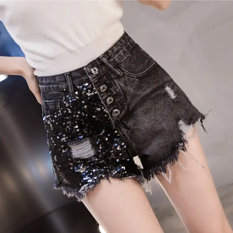 shorts preto cintura alta rasgado
