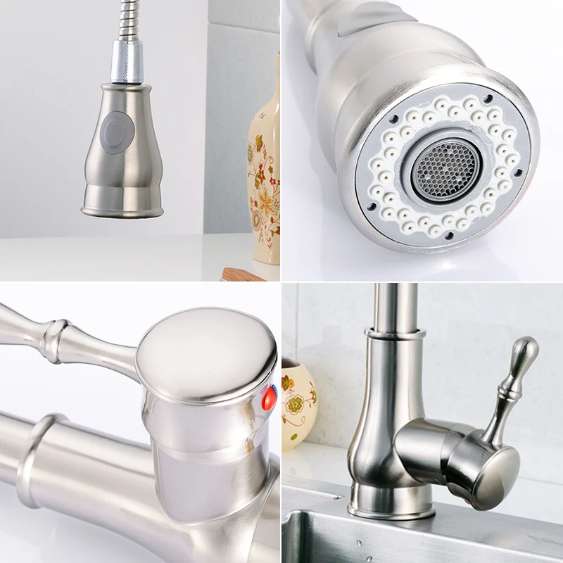 Fapully 100% Bras Kitchen Sink Faucet Brushed Nickel Mixer Tap Deck Mounted Water Tap 3 Hole Cover Plate Torneira Cozinha 155-33 Fapully 100% Bras Kitchen Sink Faucet Brushed Nickel Mixer Tap Deck Mounted Water Tap 3 Hole Cover Plate Torneira Cozinha 155-33