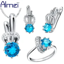 Almei модные Наборы свадебных ювелирных изделий для женская бижутерия синий Радужный набор колец серьги Joyeria Conjuntos женские ювелирные украшения T225