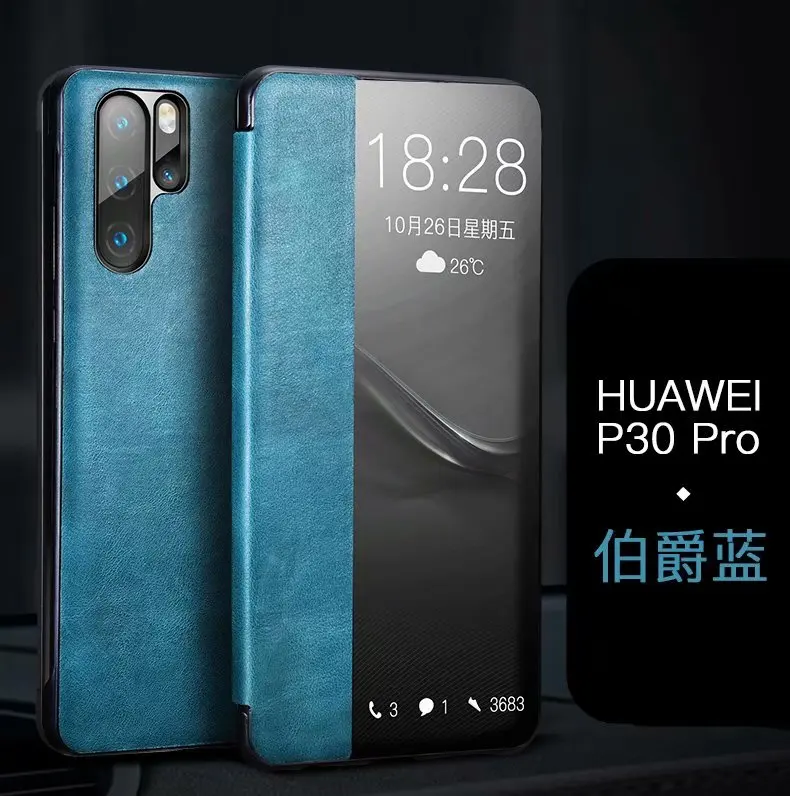 Роскошный Магнитный чехол Auto Sleep чехол из натуральной кожи для huawei P30 Pro P30 чехол Защитный чехол для мобильного телефона с красочным оформлением - Цвет: Blue