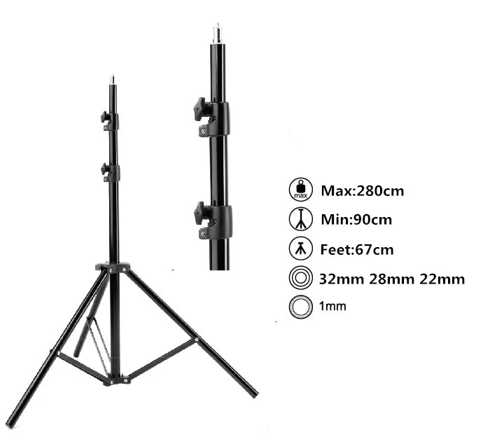 Max entension 280 см светодиодный осветительный Стенд штатив регулируемые аксессуары для фотостудии для софтбокса Фото Видео Освещение лампы для вспышки - Цвет: 280T