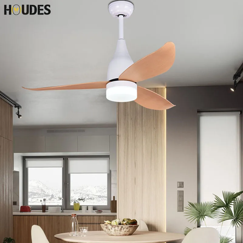 

Nordic White LED Ceiling Fan Lamp For Living Room 220V Wooden Ceiling Fans With Lights 44 Inch Blades Cooling Fan Remote