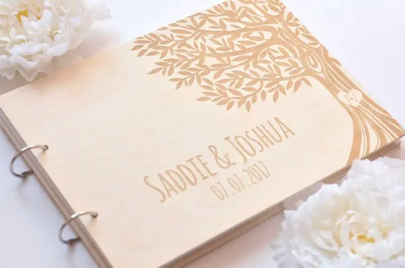 

Guestbook Personalized Wooden Photalbum Family Anniversary Gift For Parents Custom Wood Wedding Guest Book Photo