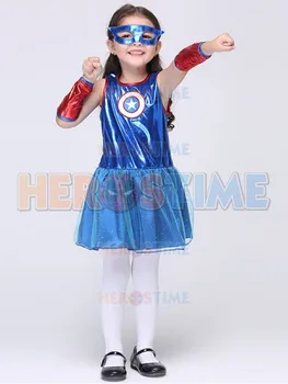 

New Captain America Girl's Fancy Dress Halloween Kids Superhero Cosplay Costume