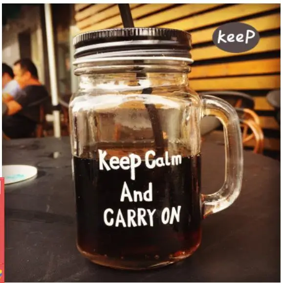 450ml Glass Mason Jar Mug with Lid and Straw Summer Ice Cream Fruit Cold Drinking Water Jars Juice Cup - Цвет: 7