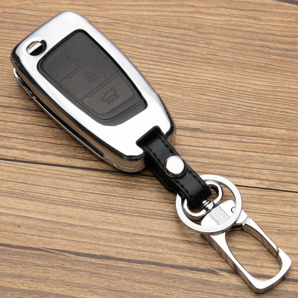

Car Key Case Cover Zinc Alloy+Leather For Hyundai Elantra Solaris i30 i35 i40 Tucson Kona 2015 2016 2017 2018 2019 Key Shell