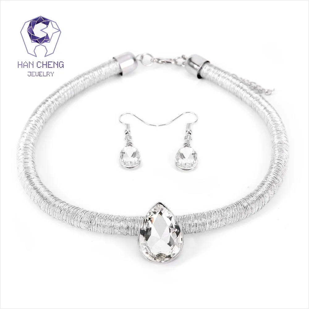 

HanCheng Fashion Silver Water Drop Created Crystal Pendant Choker Necklace Women Necklaces Statement Collar Jewelry bijoux