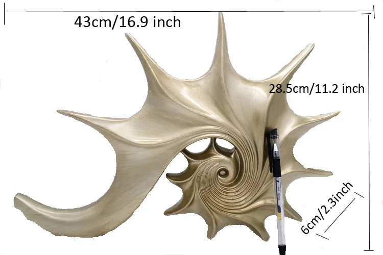 Ермакова 43 см(16,") высота статуя раковины из смолы морская улитка скульптура Животного Фигурка Whelk Смола Украшение дома и офиса подарок