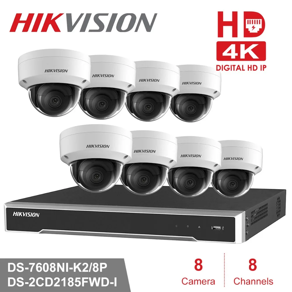 Hikvision система видеонаблюдения 8MP камера система 8 каналов PoE NVR и 4 ip-камеры с питанием по PoE купольная наружная HD комплект видеонаблюдения