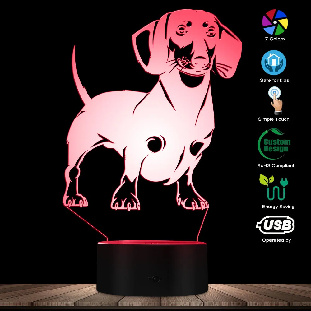 Светильник Dachshund Dog Breed 3D с оптической иллюзией лампа ручной работы для сосисок