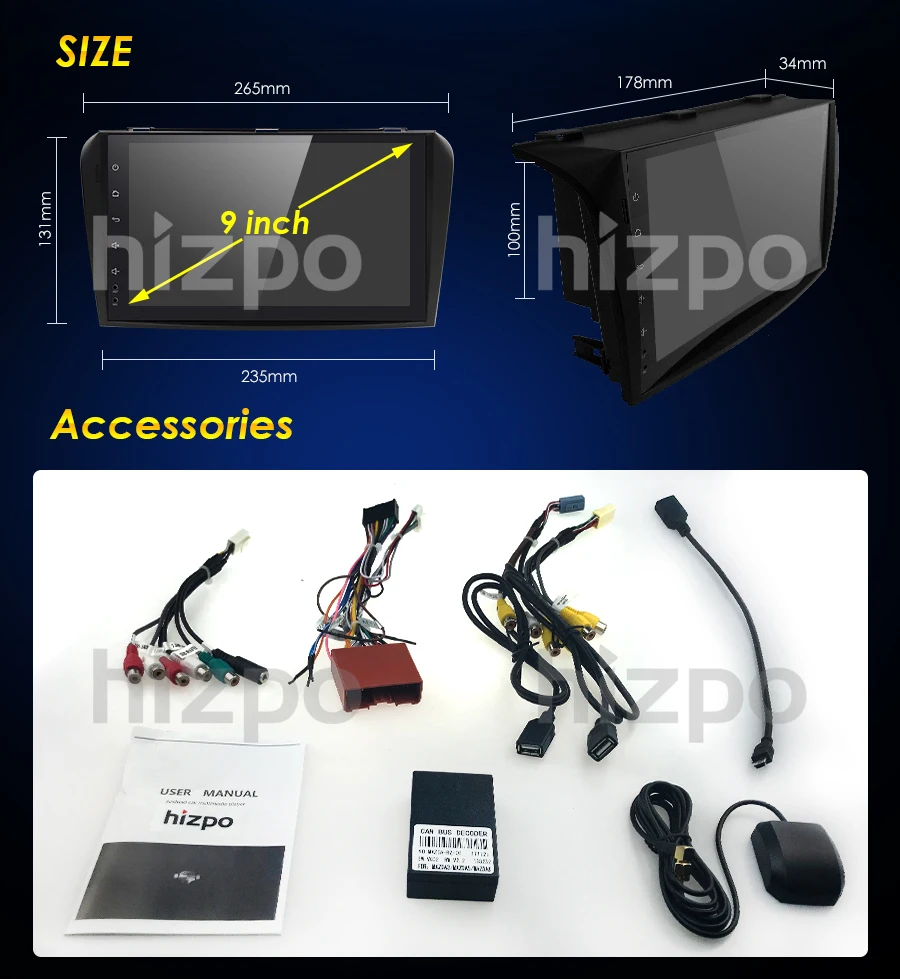 Perfect 2GRAM Android7.1 Car NODVD Player with GPS System For Mazda3 Mazda 3 2004 2005 2006 2007 2008 2009 Can bus Radio USB SD free map 5