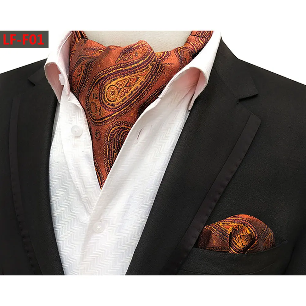  Men Bright Color Paisley Floral Ascot Cravat Tie Pocket Square Handkerchief Set HZTIE0330