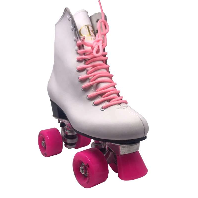 Reniaever مزدوجة زلاجات دوارة ، التزلج الأحذية ، جلد حقيقي عالية التمهيد ، هدية المرأة الوردي عجلات ، الشكل الزلاجات ، الأبيض