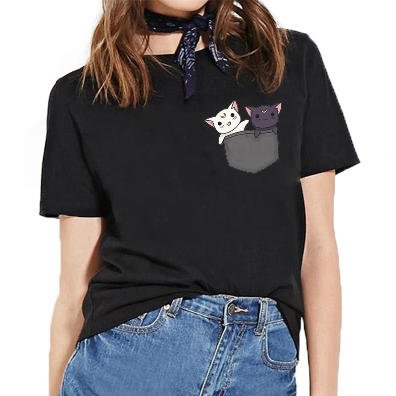 

Kawaii Sailor Moon Summer Clothes Women Tops Harajuku Luna Cat T-shirts Harajuku Tshirt Short Sleeve Plus Size Tee Shirt Femme