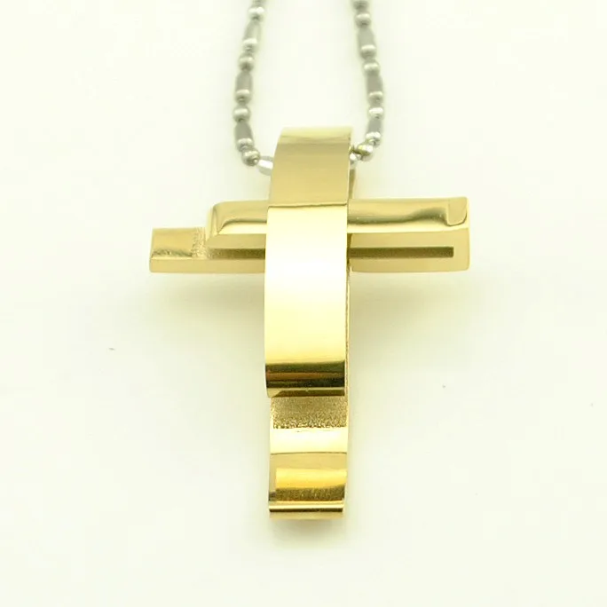 AMUMIU серебряный цвет крест нержавеющая сталь кулон ожерелье Мужчины Женщины цепи ювелирные изделия рождественские подарки оптом KP101