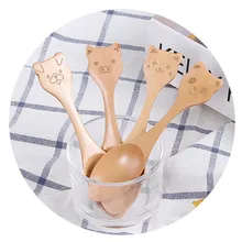 Мода 1 шт. дерево милый животный узор дети ложка креативный простой инструмент для еды Produ кухня, бар, ресторан поставки HX0606