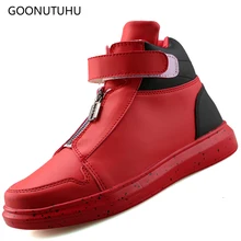 

2018 Autumn winter Men's shoes sport Leather stitching flat Skateboarding Shoes for male Platform sneakers man New High top shoe