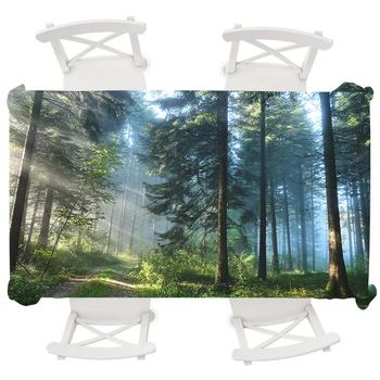 

Natural Forest Print Round Tablecloth Party Table Waterproof Tablecloth Wedding Decoration Rectangular Tablecloth Table Cover
