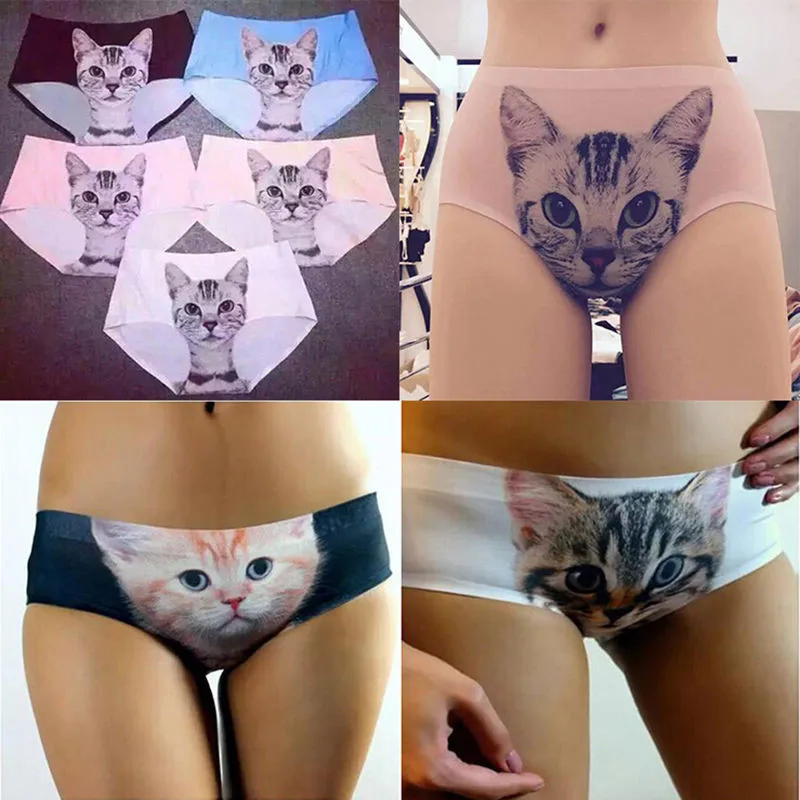 Горячая Распродажа, сексуальные трусики Pussycat, 3D принт с кошкой, нижнее белье, одежда, забавные женские трусы, женские трусы, белые/черные