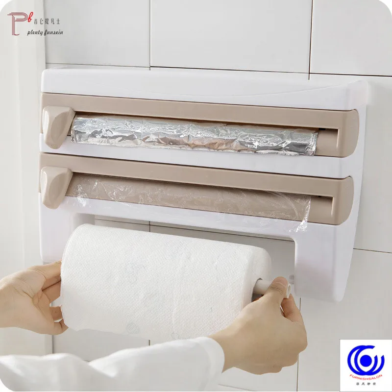 

Plastic Refrigerator Cling Film Storage Rack Shelf Wrap Cutter Wall Hanging Paper Towel Holder Kitchen Organizer Accessories