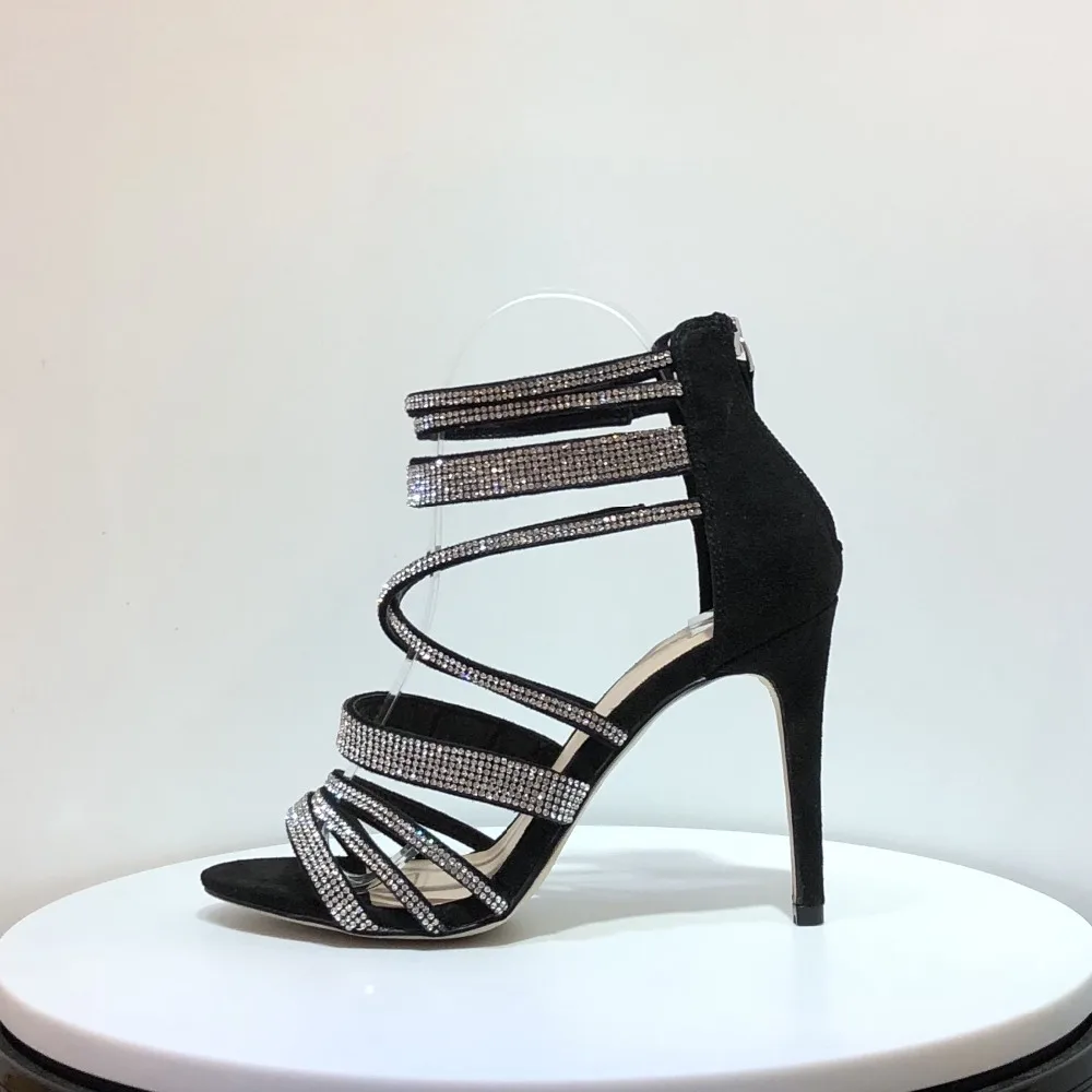 

Newest Summer Black Suede High Heel Sandal 2019 Sexy Open Toe Crystal Embellished Gladiator Sandal for Woman Fashion Summer Shoe