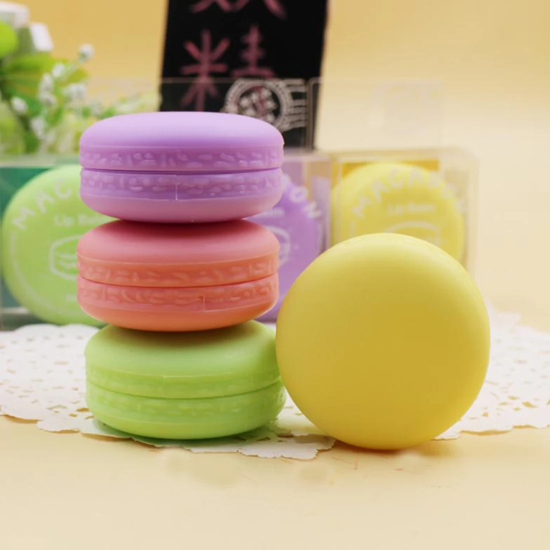 

Hot sale Makeup Round Candy Color Moisturizing Macaron Lip Balm Natural Plant Sphere Lip Gloss Lipstick Fruit Embellish Lip