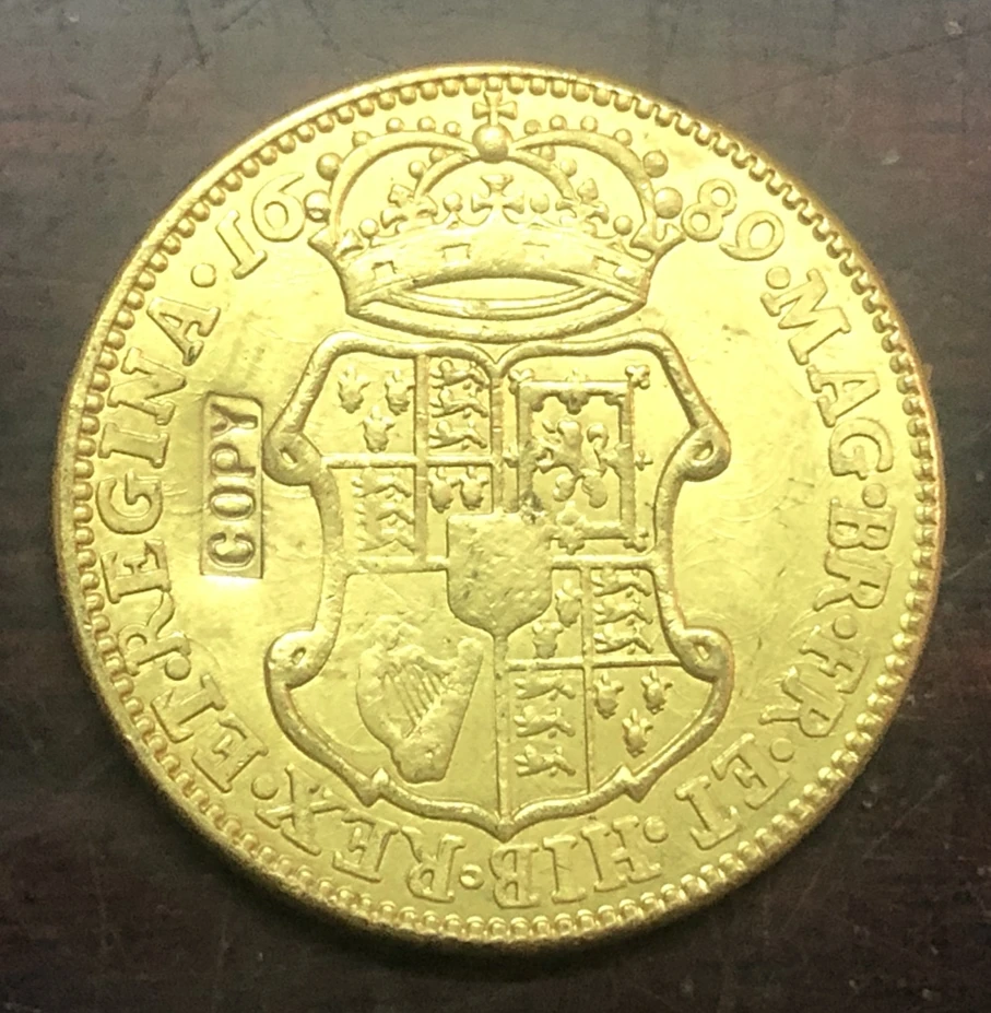 

England 1 Guinea 1689- William & Mary .9999 pure Gold Plated Copy Coin