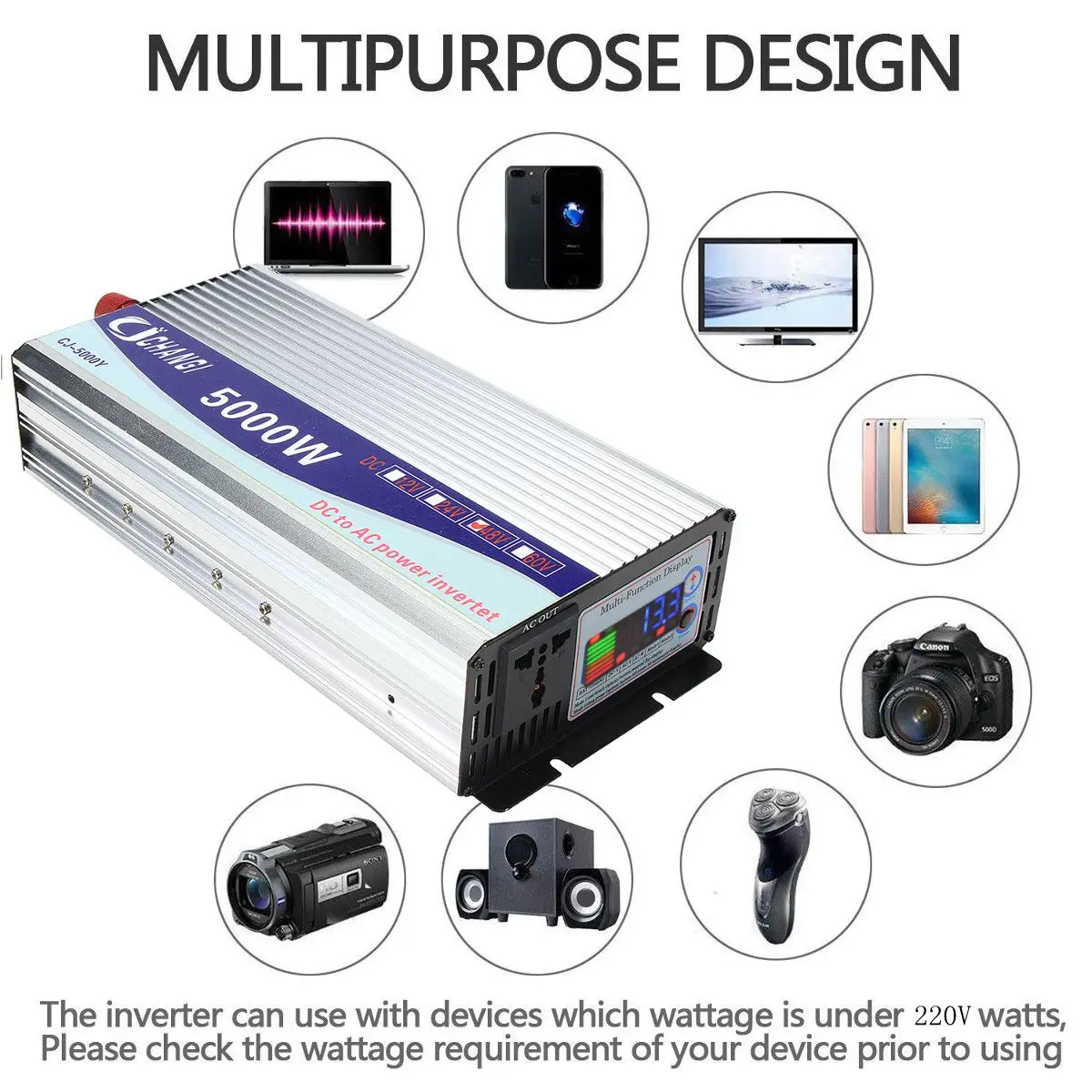 Inversor 12 V/24 V/48 V 220 V 5000 W 10000 W picos de energía de onda sinusoidal modificada transformador de voltaje convertidor inversor + pantalla LCD - 4