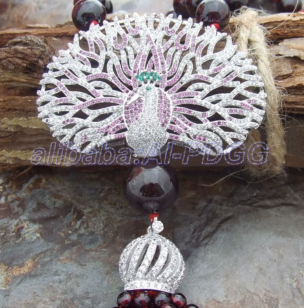 

25" Round Garnet Necklace CZ Pendant