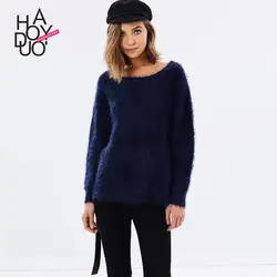 Haoduoyi Весна западный стиль мода тонкая ткань Длинные рукава SML XL с бантом сзади пуловеры темно-Женщины Повседневное Трикотаж Свитера