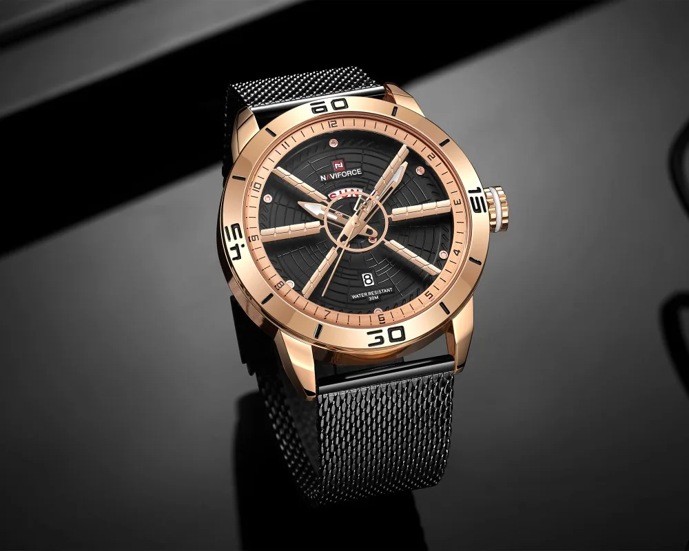 Naviforce Mens Watches Top Brand Luxury Gold Watch Men Steel Mesh Band Date Week Waterproof Quartz Watch For Men Reloj Hombre (2)