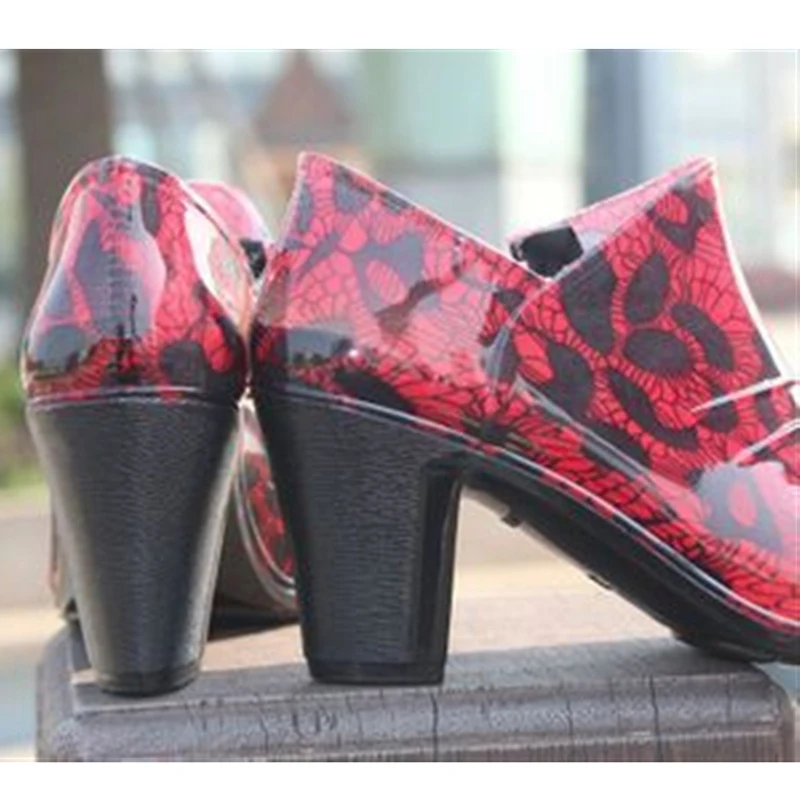 New Women Gumboots High heeled Rain Boots Short Tube Galoshes Waterproof Wellies Shoes|boot shoes|rain boots shoesshoes fashion |