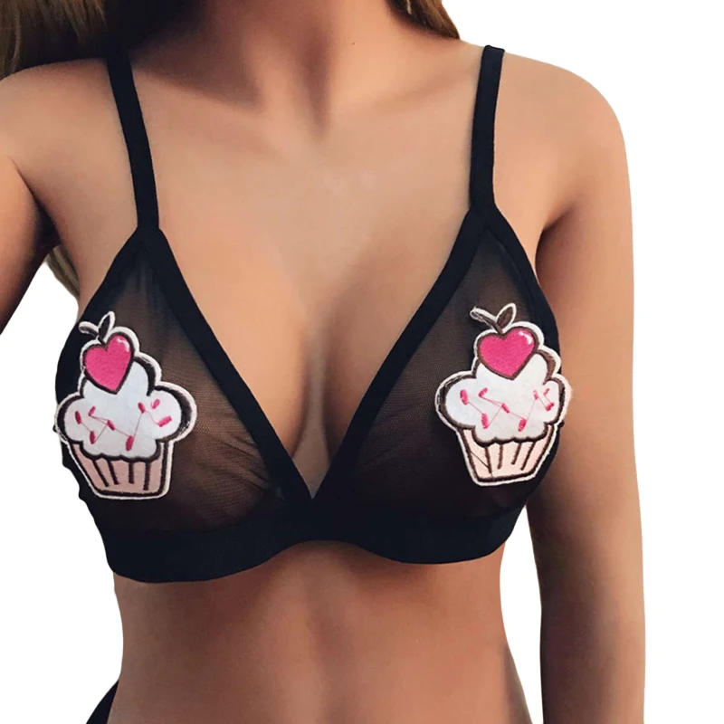 

New 2019 Sexy Women Ladies Mesh Sheer Bralette Bra Crop Tops Girls Cute Cartoon Brassiere Tank Tops Bandage Halter brasier mujer