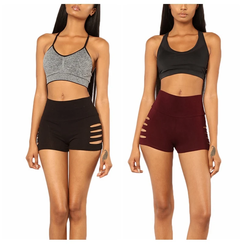 

2019 Sexy Summer Hollow Pants Elastic Waist Side Hole Sports Casual Pants Female Middle Waist Solid Color Sports Pants