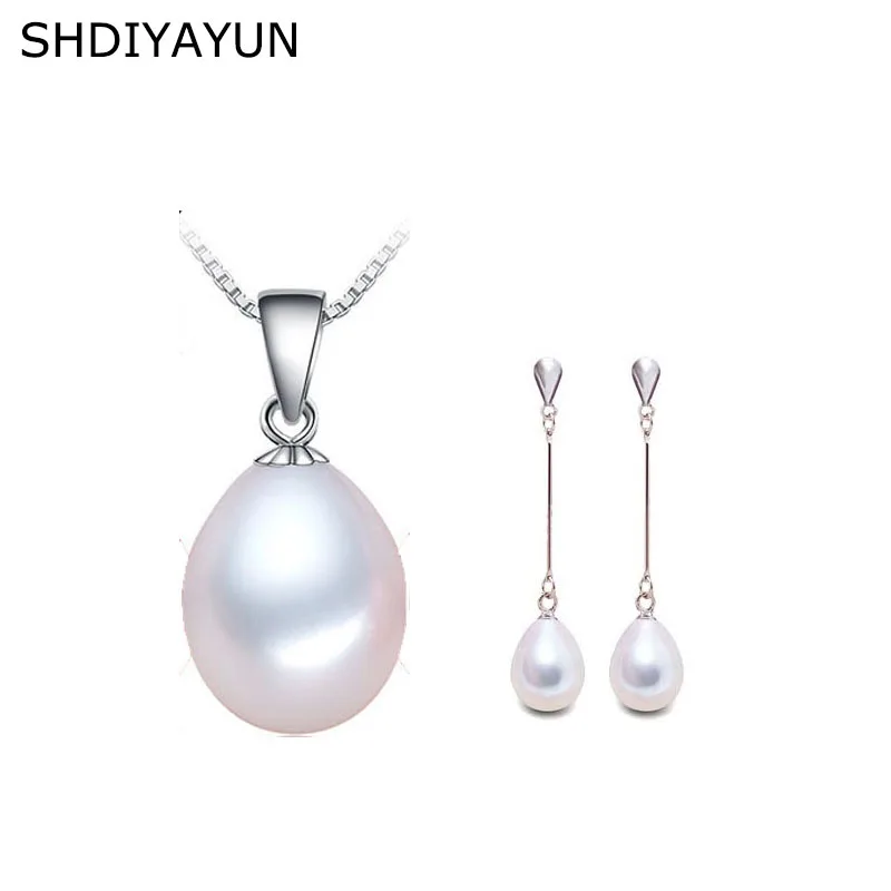 

SHDIYAYUN Pearl Jewelry Set Natural Freshwater Pearl Statement Necklace Drop Earrings 925 Sterling Silver Set For Women Gift