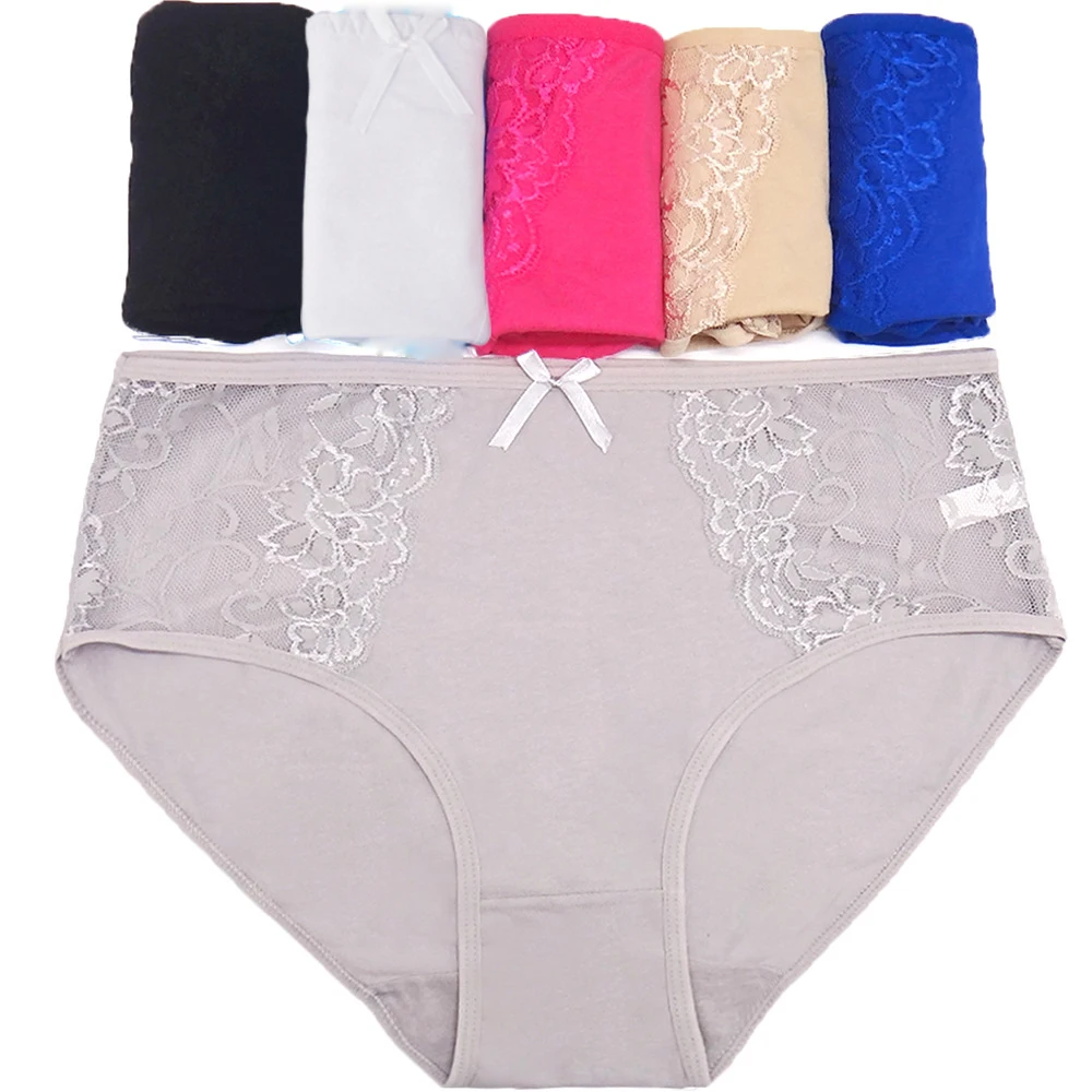Women-Lace-Edge-Cotton-Plus-Size-Big-Ladie-Panties-Briefs-for-Women-6PCS-Pack-Underwear-2XL