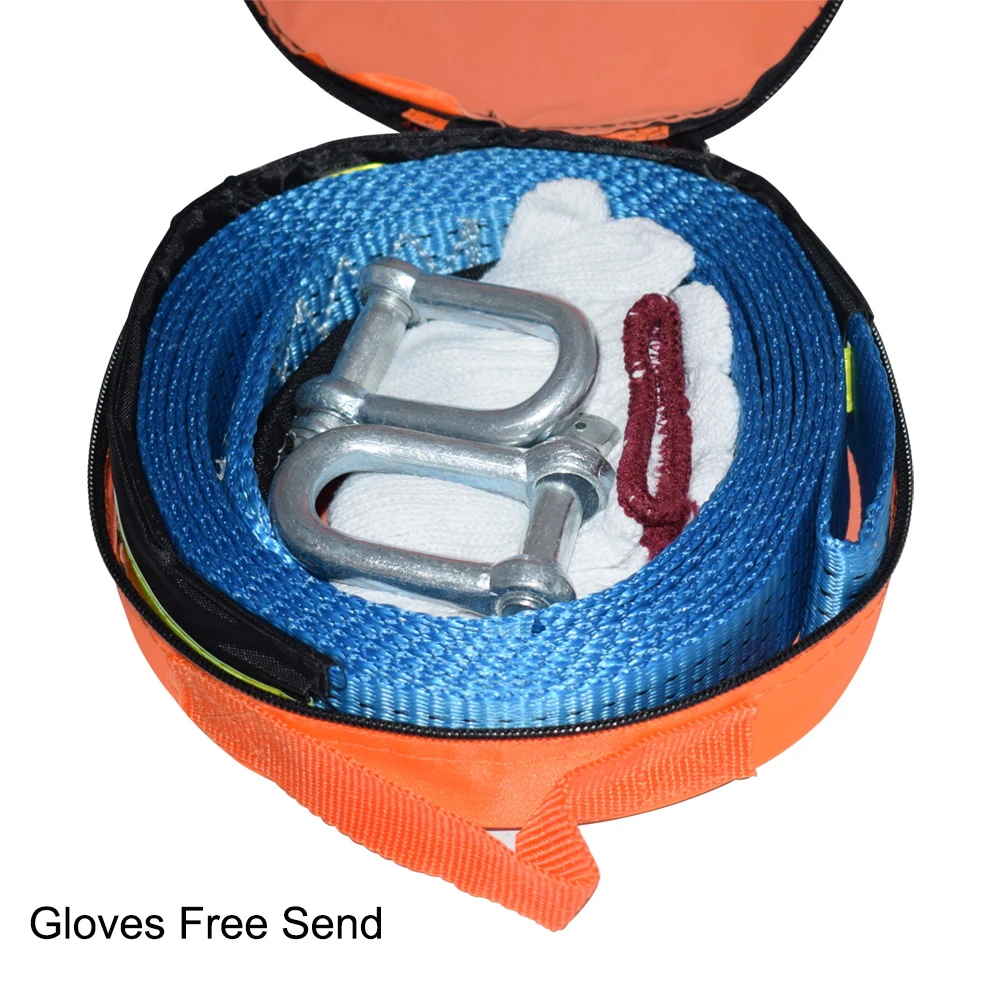 5M 8Tons Reflective Straps Trailer Towing Rope Car Hitch Tows Cable Tow Strap With U Steel Shackle For Heavy Duty Off-road 4x4