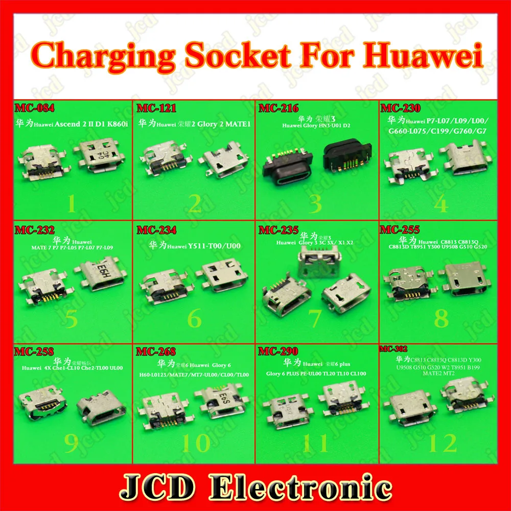 

13 models Charging Socket Micro USB Jack for Huawei Glory 3/6/3C/3X/4X/X1/X2 P1 P6 P7 P8 MATE7 .... Charging Port