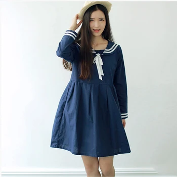 

New Arrival Japanese School Uniform Girl Loita Sailor Collar Dress Kawaii Long Sleeve Bowknot Sailor Moon Cosplay Dresses