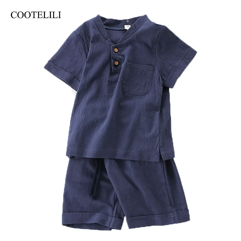 CROAL CHERIE/Хлопковые льняные летние комплекты одежды для мальчиков детская одежда модная рубашка для мальчиков Топ+ шорты, костюмы детская одежда