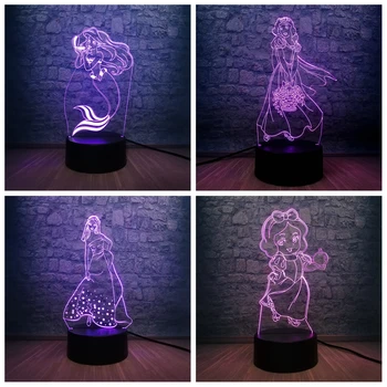 

Children's Day Gift Princess 3D USB LED RGB Lamp 7 Color Changing Table Night Light Lampara Elegant Girl Room Decoration