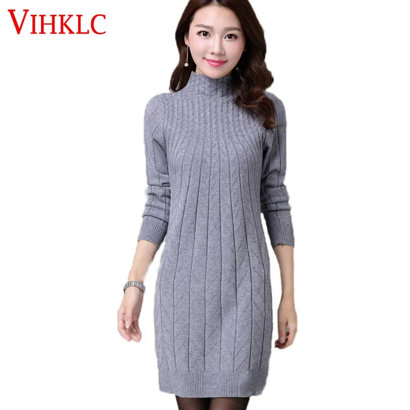 

2016 Winter Autumn Women Sweater Dresses Long Sleeve Knitted Wool Sweater Dress Female Turtleneck Mini Slim Dress Woman Clothing