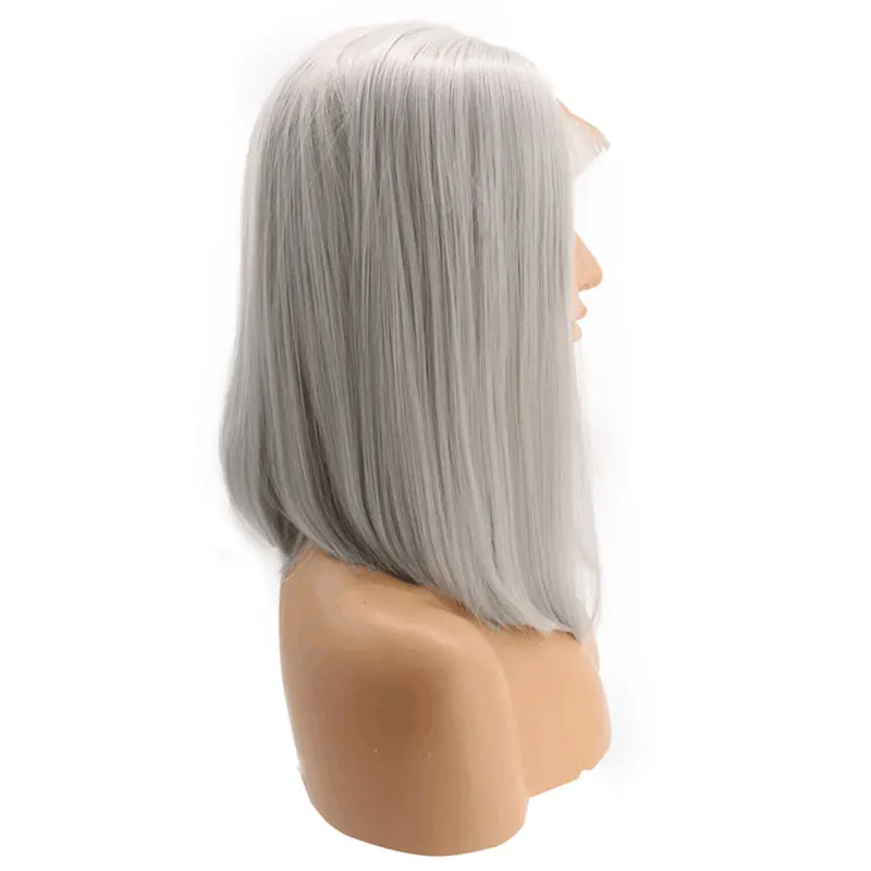 Bombshell короткий боб синтетический парик на кружеве бесклеевой серебристо-серый прямые Термостойкие волокна волос средний пробор для женщин