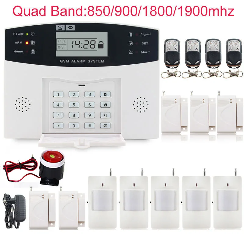 Wireless 433MHz Home Burglar Security SIM SMS GSM Alarm System PIR Detector Door Sensor with wired siren security home