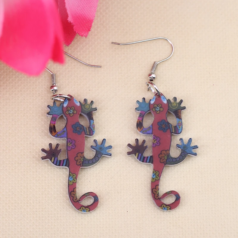 

1 pair gecko cute lovely printing drop earrings acrylic new 2014 design spring/summer style for girls woman jewelry