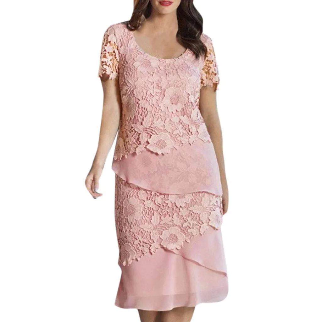 

Feitong robe femme The Dress Women Short Sleeve Hollow Out Lace Patchwork Solid Loose Hem Casual Dress 2019 vestidos de verano
