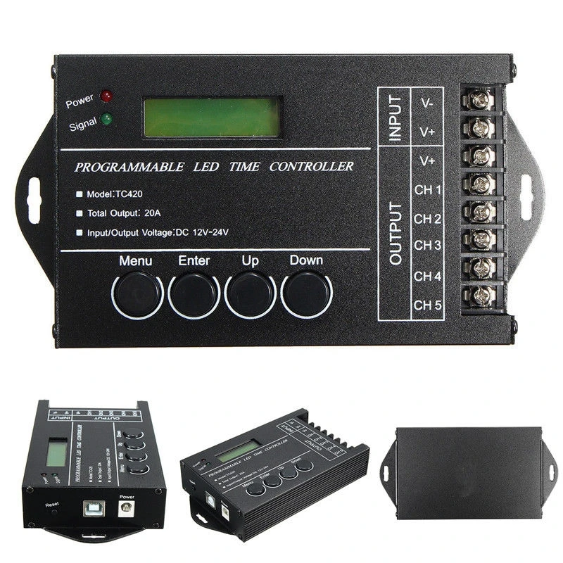 TC420 Время программируемый RGB светодиодный контроллер DC12V-24V 5 канал светодиодный синхронизации диммер