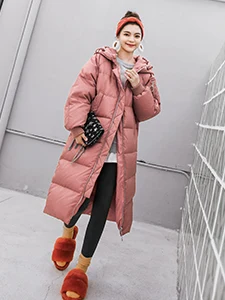 Harajuku ветер женский пуховик зима новое женское длинное пальто белый утиный пух свободные куртки для женщин пальто с капюшоном WM60